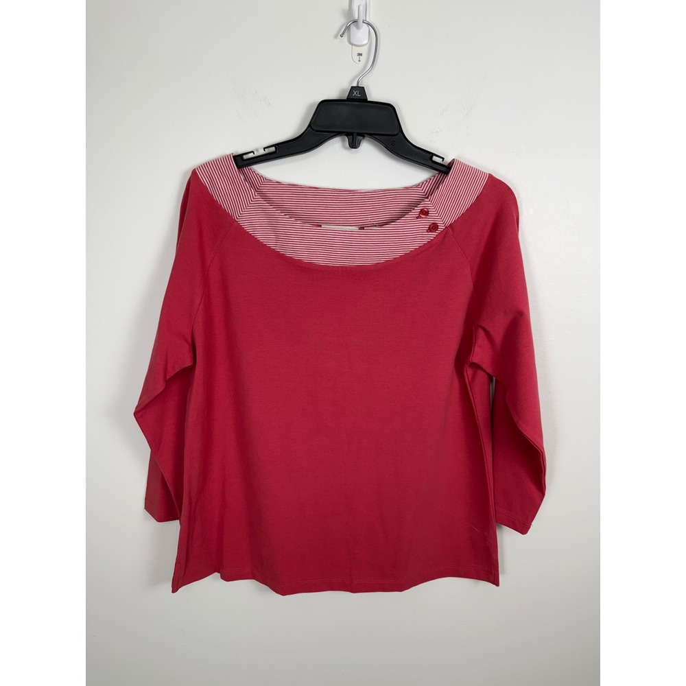 NWT Hasting & Smith Coral Striped Boat Neck 3/4 Sleeve Top PXL Hollyberry